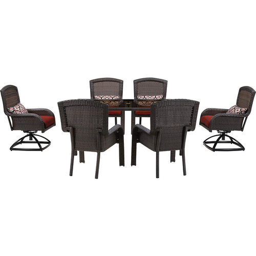 Hanover Strathmere 7-Piece Dining Set with Two Swivel Rockers - STRADN7PCSW-RED