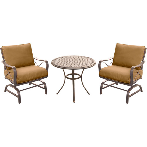 Hanover Summer Nights 3-Piece Chat Set w/2 Cushioned Rockers & Table - SUMRNGTDN3PCCSTAL