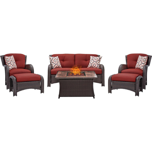 Hanover Strathmere 6-Piece Lounge Set in Crimson Red - STRATH6PCFP-RED-WG