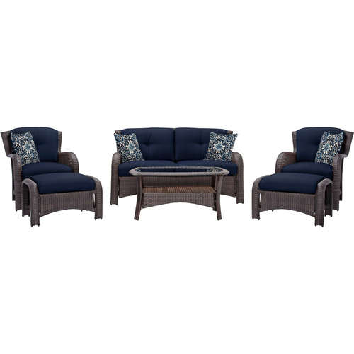 Hanover Strathmere 6-Piece Seating Set in Navy Blue - STRATHMERE6PCNVY