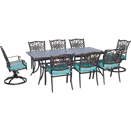 Hanover Piece Traditions Dining Set in Ocean Blue - TRAD9PCSW2-BLU