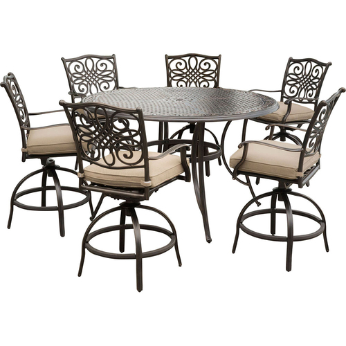 Hanover Traditions 7-Piece High-Dining Bar Set w/ 56 Cast-top Table - TRADDN7PCBR
