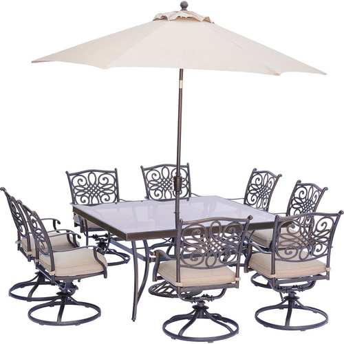 Hanover Traditions 9-Piece Square Dining Set in Tan- TRADDN9PCSWSQG-SU