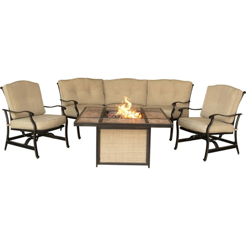 Hanover Traditions 4-Piece Chat Set with a Tile-Top Fire Pit - TRADTILE4PCFP