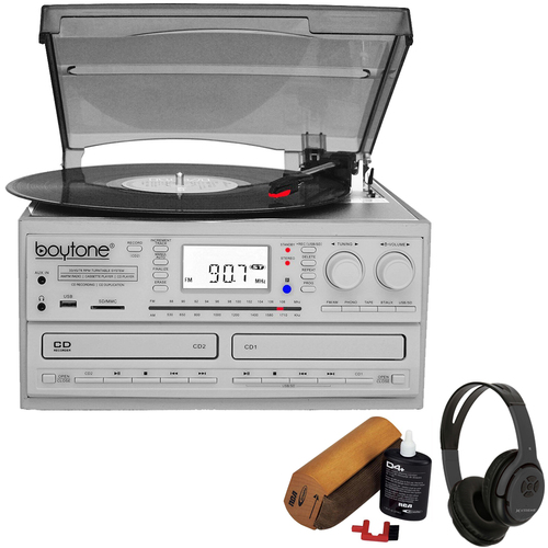 Boytone Bluetooth CD Player + AM/FM & Turntable + Bluetooth Wireless Headphones Bundle