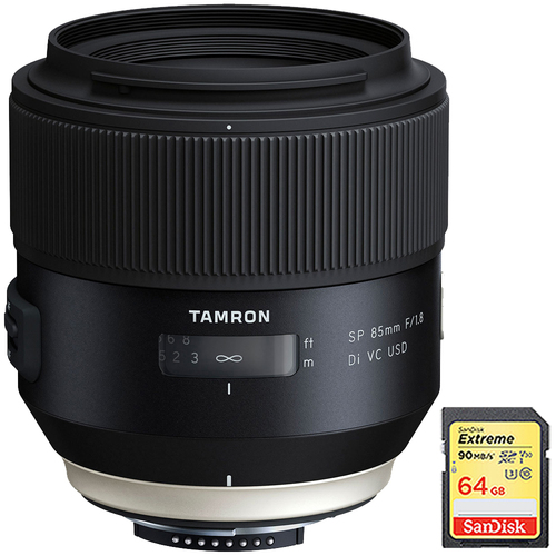 Tamron SP 85mm f1.8 Di VC USD Lens for Nikon DSLR Cameras (F016) w/ 64GB Memory Card