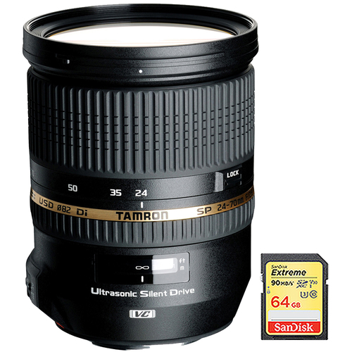 Tamron SP 24-70mm f2.8 Di VC USD Lens f/ Canon EOS Mount AFA007C-700 w/64GB Memory Card