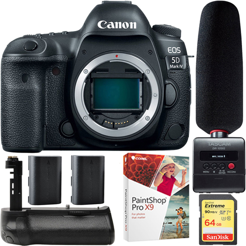 Canon EOS 5D Mark IV DSLR Camera + Tascam DR-10SG Audio Recorder & Microphone Kit