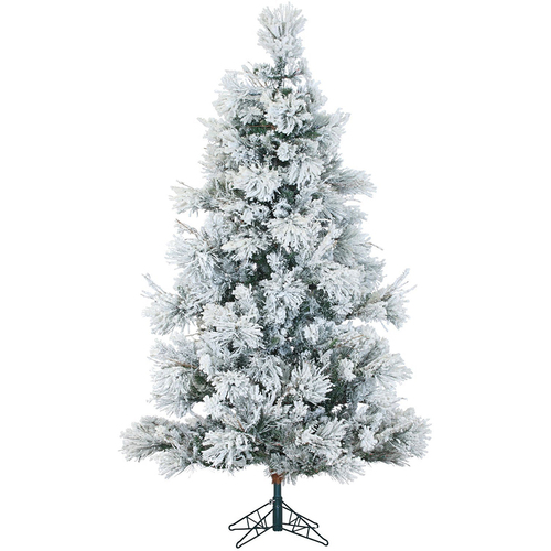 Fraser Hill Farm 12 Ft. Flocked Snowy Pine Christmas Tree with Clear LED Lighting - FFSN012-5SN