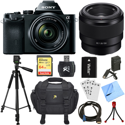 Sony a7K Full-Frame Mirrorless Camera w/ FE 28-70mm OSS + 50mm Lens Accessory Bundle