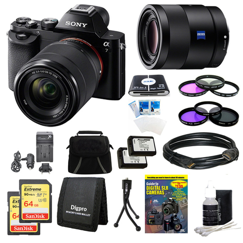 Sony Alpha 7K a7K Digital Camera, 55mm Lens, 2 64GB SDXC Cards, 2 Batteries Bundle