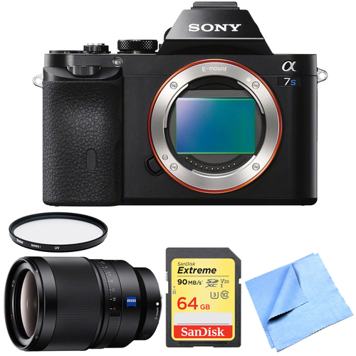 Sony ILCE-7S/B a7S Full Frame Mirrorless Camera 35mm Prime Lens Bundle