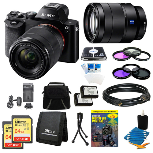 Sony Alpha 7K a7K Digital Camera, 24-70mm Lens, 2 64GB SDXC Cards, 2 Batteries Bundle