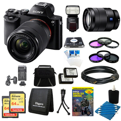 Sony Alpha 7K a7K Digital Camera 24-70mmLens, 2 64GB Cards, 2 Batteries, Flash Bundle