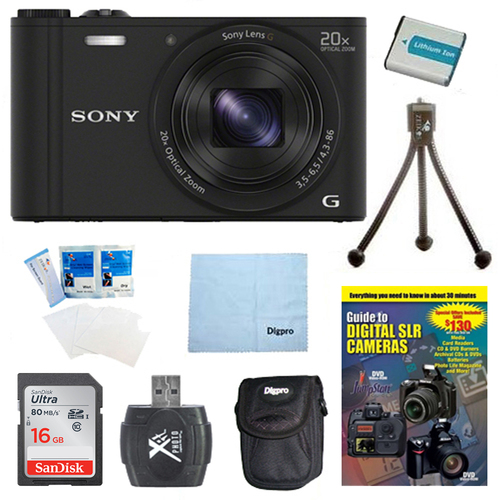 Sony Cyber-shot DSC-WX350 Digital Camera Black 16GB Kit