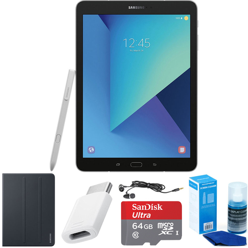 Samsung Galaxy Tab S3 9.7 Inch Tablet with S Pen - Silver - Book Cover Accessory Bundle