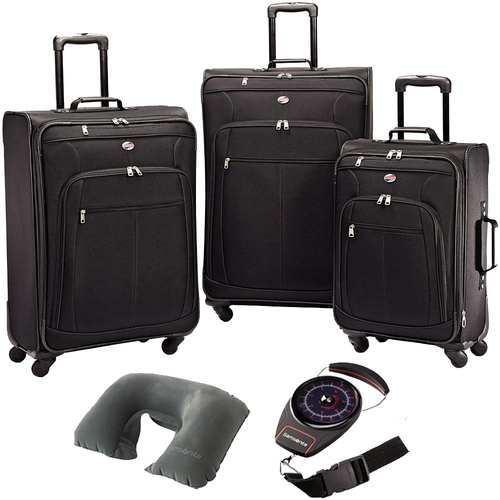 American Tourister Pop Plus 3 Piece Nested Spinner Luggage Set Black 64590-1041 w/ Travel Kit