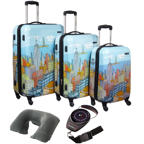 Samsonite CityScapes NYC 3 Piece Premium 20`, 24`, 28` Spinner Luggage Set w/ Travel Kit