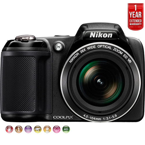 Nikon COOLPIX L330 20MP HD Video Black Digital Camera -Refurbished + Extended Warranty