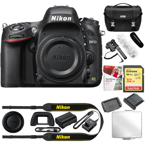 Nikon D610 FX-format 24.3 MP 1080p video DSLR Camera (Body) + Reporter Kit