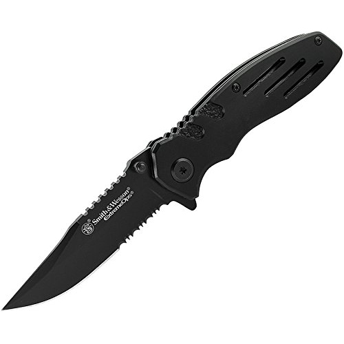 Smith & Wesson Extreme Ops SWA24S Liner Lock Folding Knife Partially Serrated Clip Point Blade
