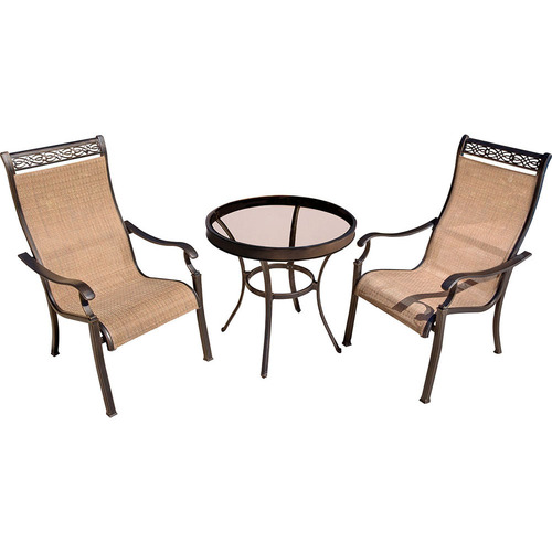 Hanover Monaco 3PC Bistro Set: 2 Sling Chairs and 30  Glass Table