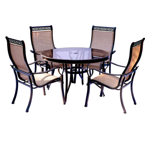 Hanover Monaco 5PC Dining Set:4 Sling Chairs and 48  Glass Table