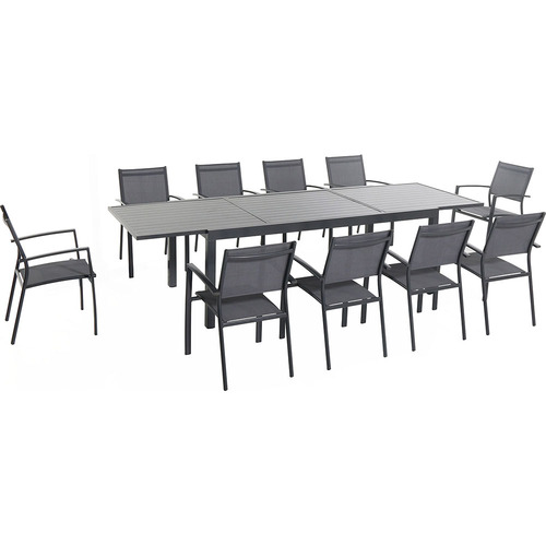 Hanover Naples 11pc Dining Set: 10 Sling Back Chairs 1 Aluminum Table
