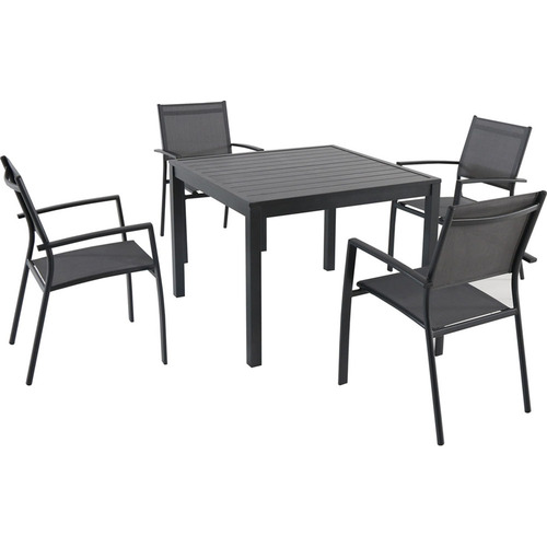 Hanover 5pc Dining set: 4 alum sling dining chairs sq slat top dining table