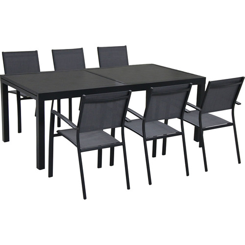 Hanover Naples 7pc Dining Set: 6 Sling Back Chairs 1 Aluminum Table