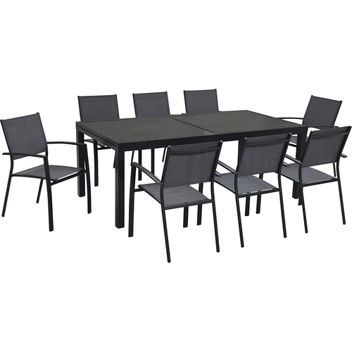 Hanover Naples 9pc Dining Set: 8 Sling Back Chairs 1 Aluminum Table