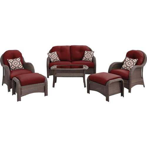 Hanover 6pc Woven Deep Seating Set: Loveseat 2 chairs 2 ottomans 1 coffee tbl