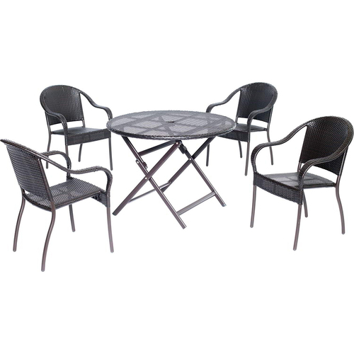 Hanover Orleans5pc Dining: 4 Aluminum Dining Chairs 1 Round Woven Table