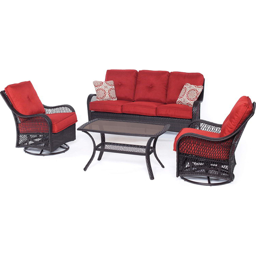 Hanover Orleans4pc Seating Set: 2 Swivel Rockers Sofa Coffee Table Autumn Berry