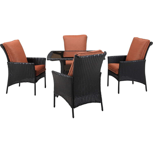 Hanover StrathAllure5pc Dining Set: Sq Glass Top Woven Table 4 Dining Chairs