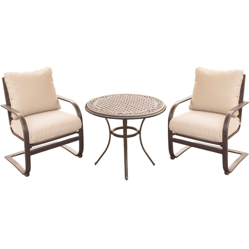 Hanover Summer Nights 3PC Dining Set: 2 Aluminum Spring Chrs with 30  Cast Table