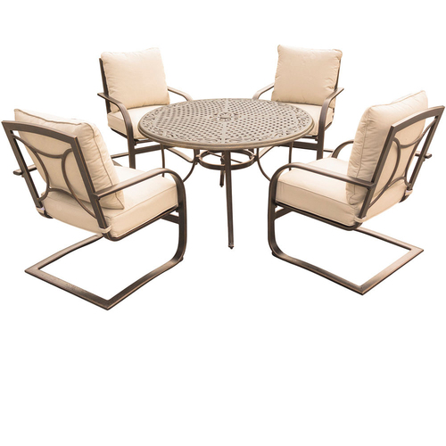 Hanover Summer Nights 5PC Dining Set: 4 Aluminum Spring Chrs with 48  Cast Table
