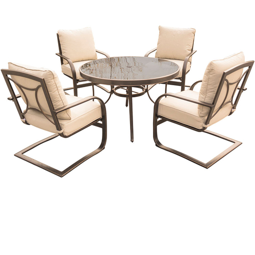 Hanover Summer Nights 5PC Dining Set: 4 Aluminum Spring Chrs with 48  Glass Tbl