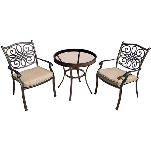 Hanover Traditions 3PC Bistro Set: 2 Chairs and 30  Glass Table