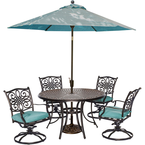 Hanover 5pc Dining Set(TRADITIONS5PCSW)Umbrll(TRADITIONSUMB)&Stnd(UMBRELLABASE)