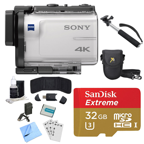 Sony FDR-X3000 4K GPS Action Camera, Selphie Stick, 32GB Card, & Accessory Bundle
