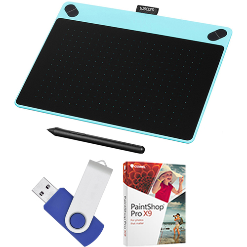 Wacom Intuos Art Pen and Touch Tablet Medium Blue 16GB Creative Bundle w/Corel Paint