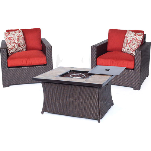 Hanover Metro3pc FP Set: 2 Deep Seating Side Chairs Woven Fire Pit Coffee Table