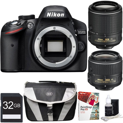 Nikon D3200 24.2MP Digital SLR Camera w/ 18-55mm & 55-200mm VR Lenses Ultimate Bundle
