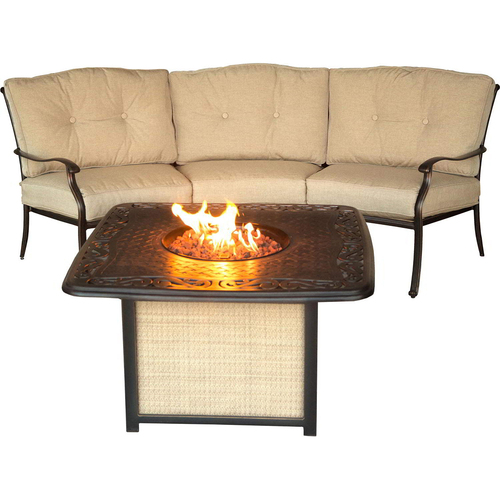 Hanover Traditions 2pc Fire Pit Set: 1 Crescent Sofa 1 Cast Top Fire Pit w/lid