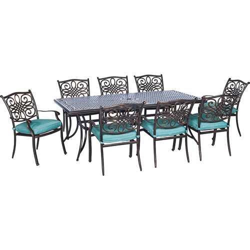 Hanover Traditions 7PC Dining Set: 6 chairs (Blue) and 38 x72  Cast Table