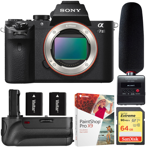 Sony Alpha 7II Mirrorless Camera - Body +Tascam Audio Recorder & Microphone Kit