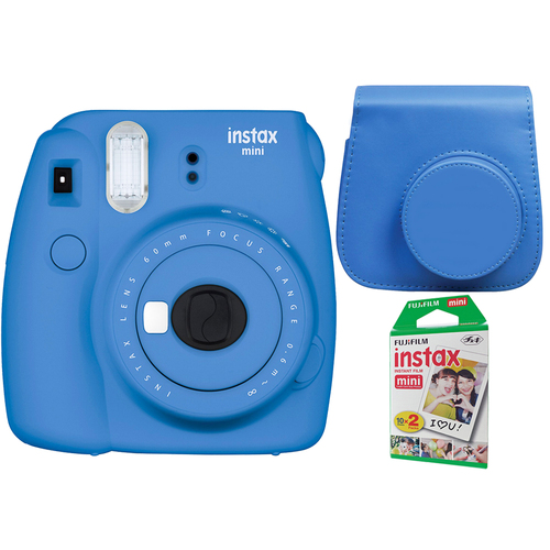 Fujifilm Instax Mini 9 Instant Camera in Cobalt Blue w/ Case + 20-Sheets Instant Film