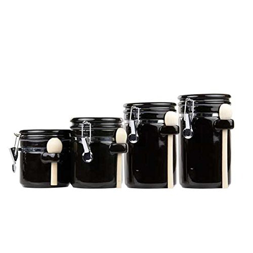 Home Basics CS44153 4PC Ceramic Canister Set with Spoon (Black)