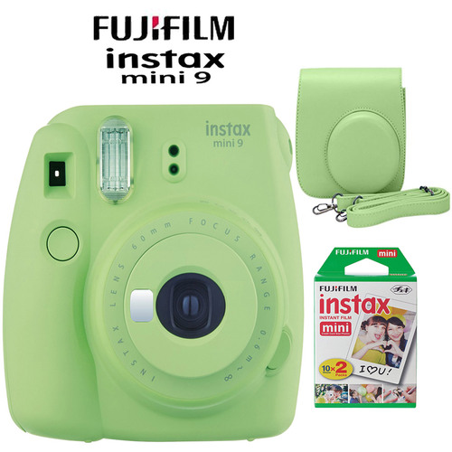 Fujifilm Instax Mini 9 Instant Camera Lime Green Bundle w/ Green Case & Twin Pack Film